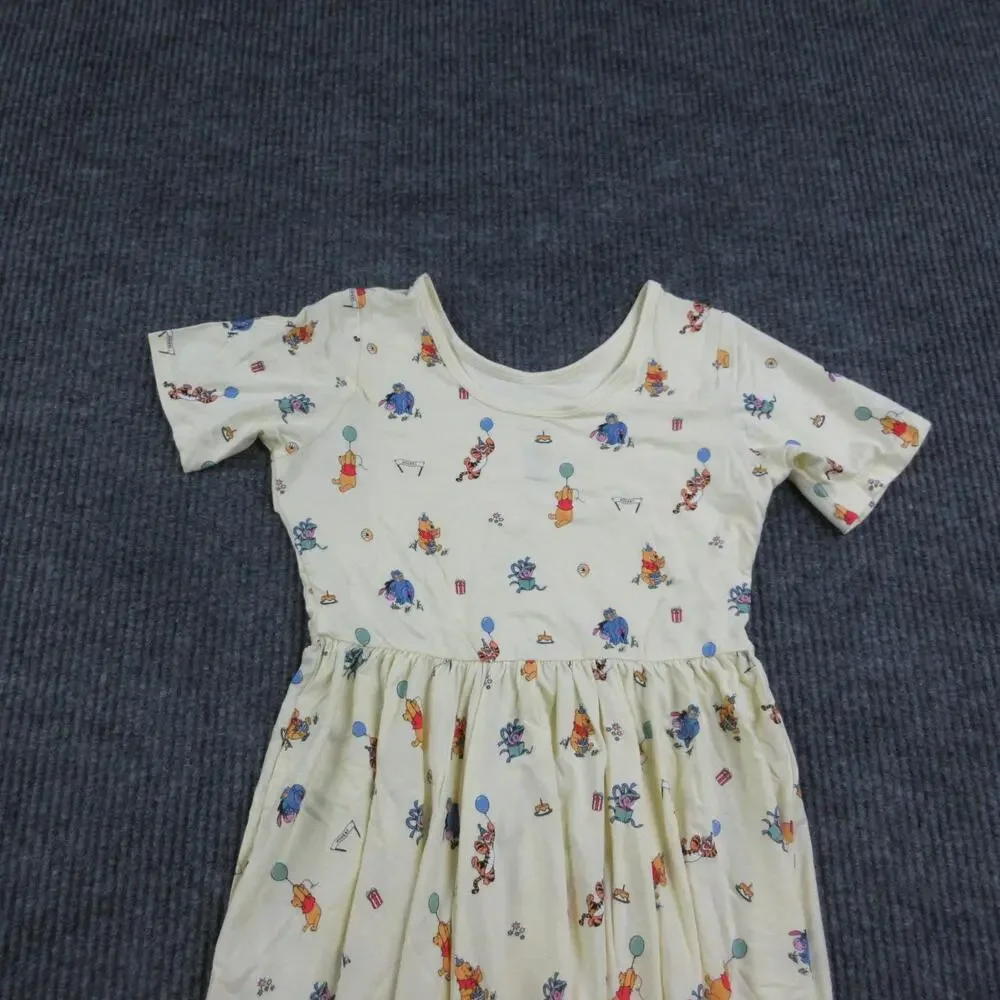 Disney Kyte Dress Girls 10 Yellow Winnie The Pooh Fit & Flare Short Sleeve NWT